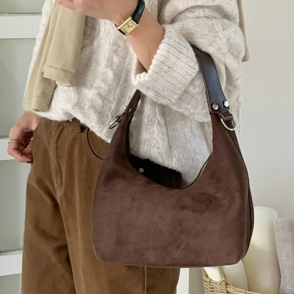Suede Crescent Tote Bags for Women Vintage Shoulder Bag Brown Suede Handbag Casu - Picture 7 of 7